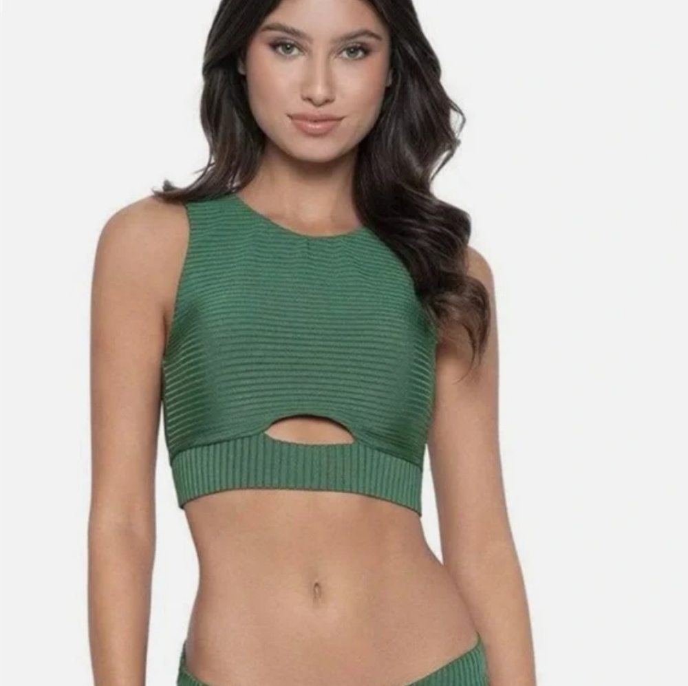PQ Swim Keyhole cropped switchable swim top with tie back closure.